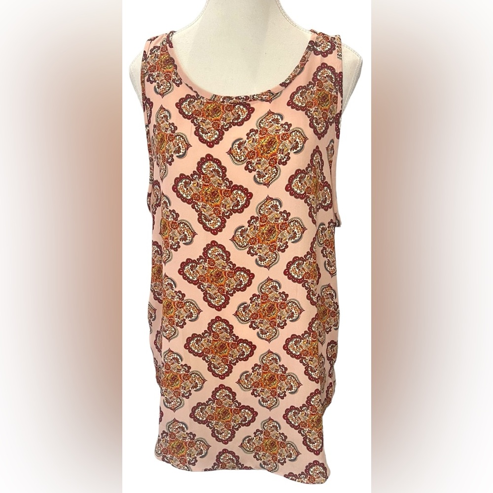Ann Taylor LOFT SIZE XL muted pink peach tank top sleeveless with floral paisley